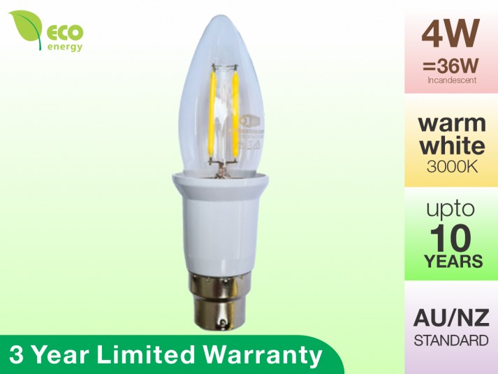4W Glass Filament LED Candle E27 Warm White 360LM (3 Year Warranty)